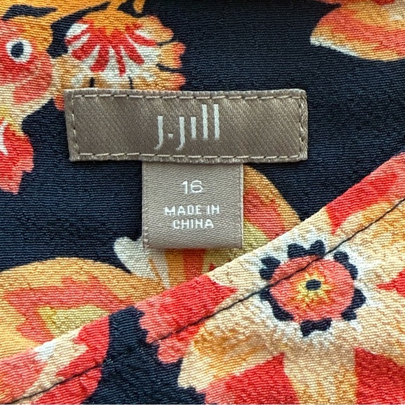 J Jill Floral Shift Dress Size 16 Navy Blue Orange Colorful Flower Cottagecore - Picture 5 of 10